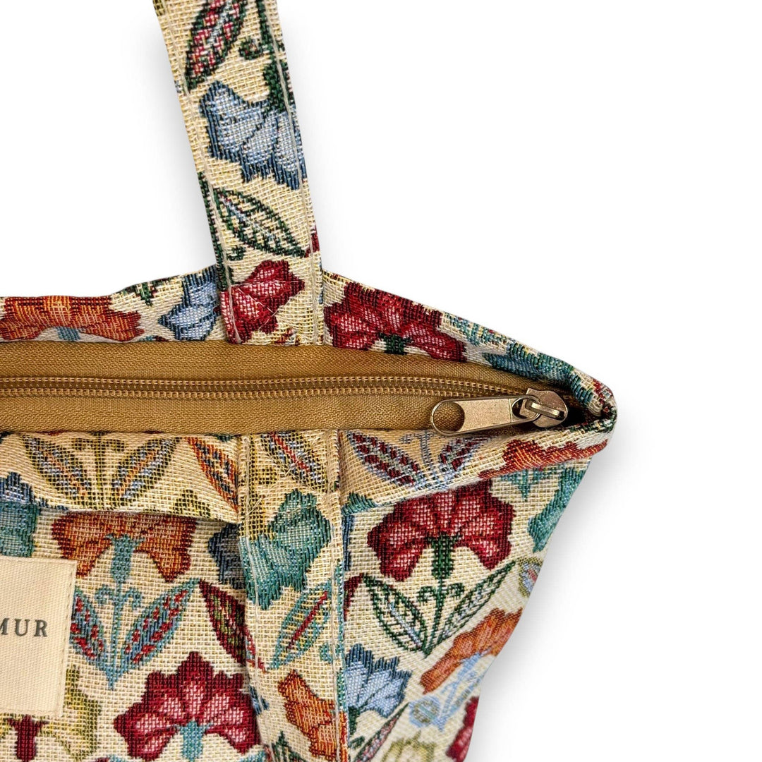 Floral Jacquard Zippered Tote Bag