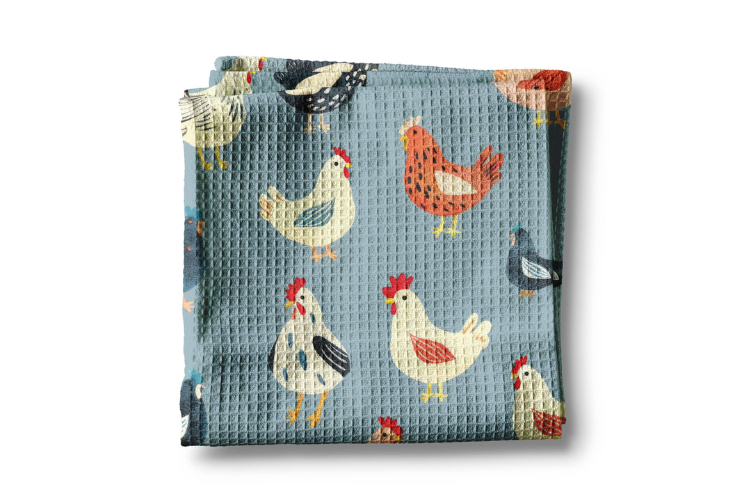 Chicken Farmhouse Kitchen Towel - blue