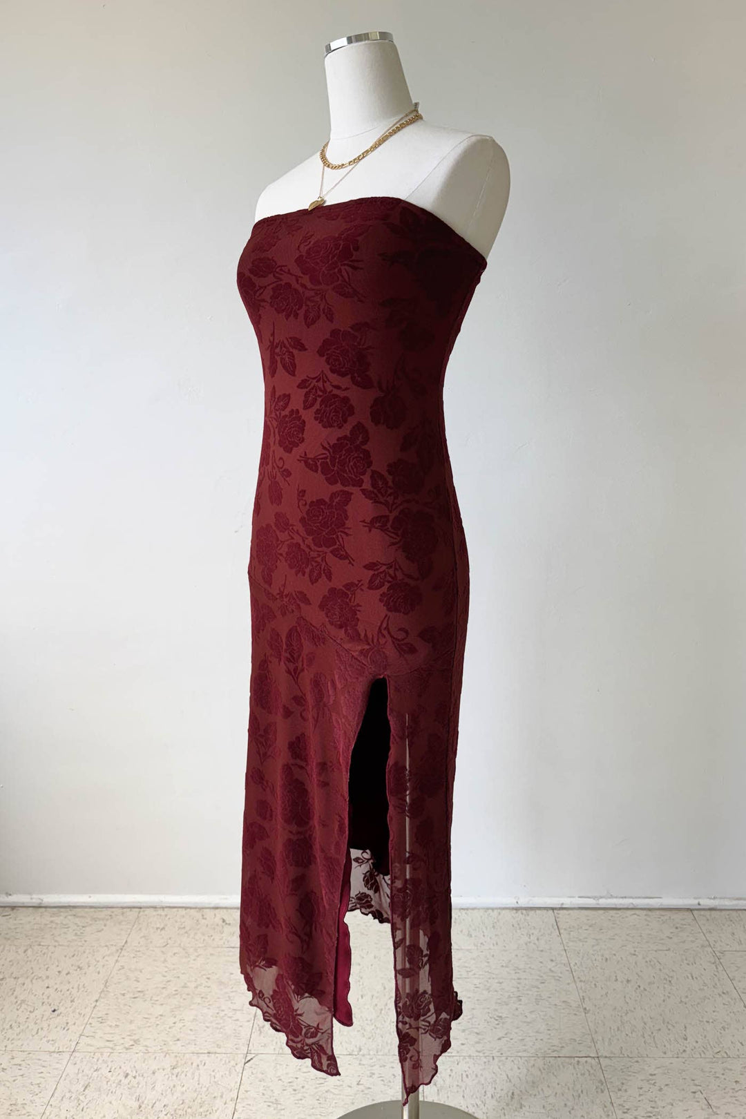 Noir Floral Lace Overlay Strapless Dress