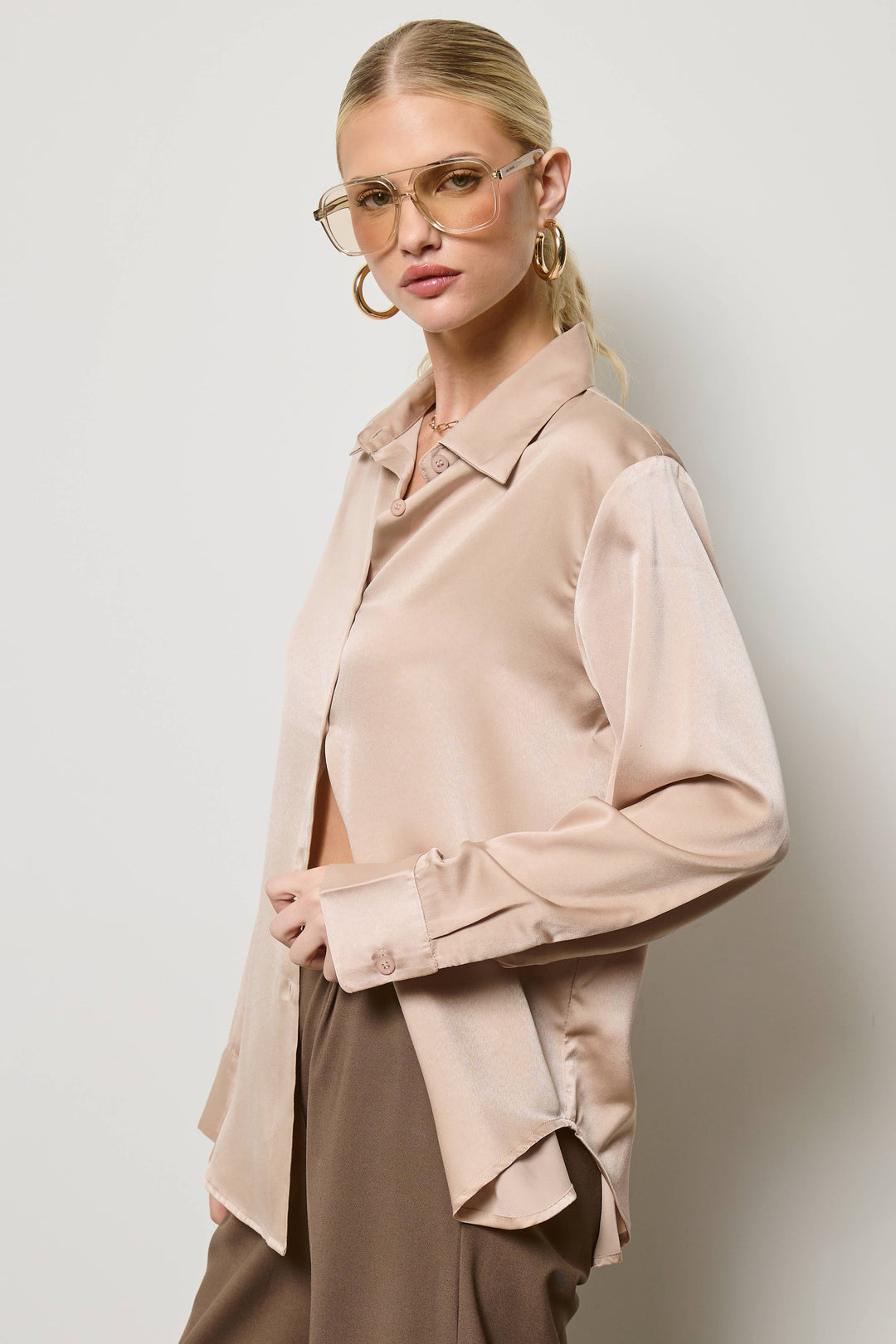Silky Satin Button Down Shirt