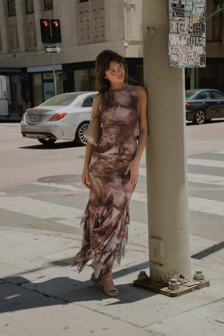 Mia Mesh Ruffle Maxi Dress