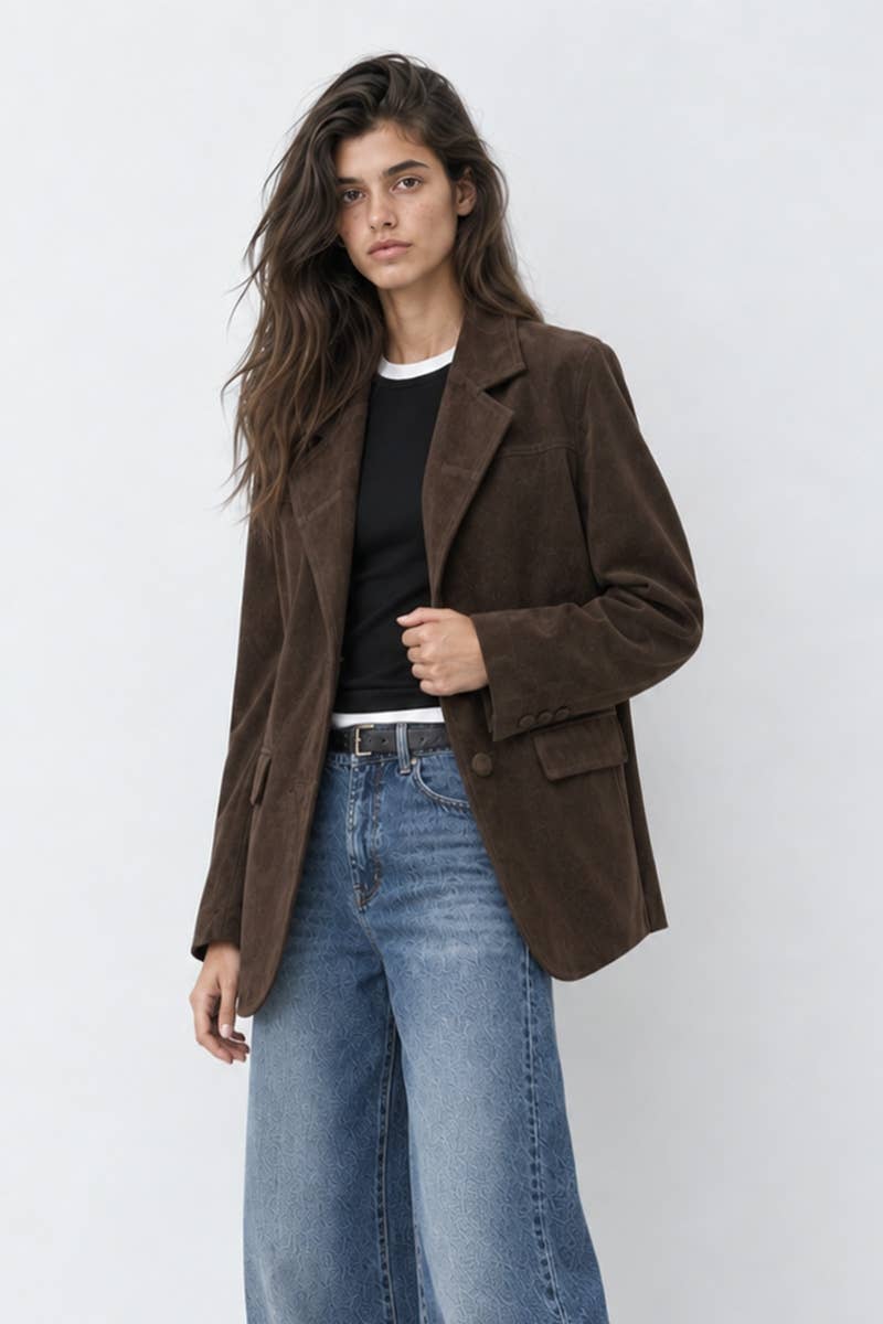 Sutton Chocolate Faux Suede Blazer