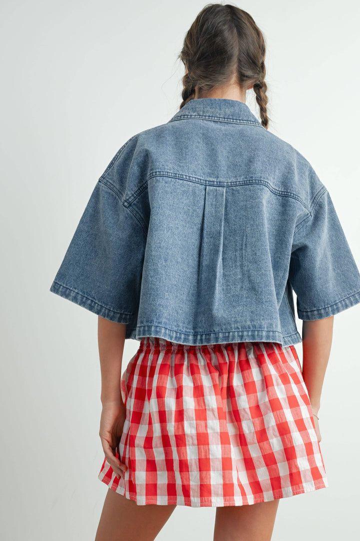Frankie Cropped Denim Utility Jacket