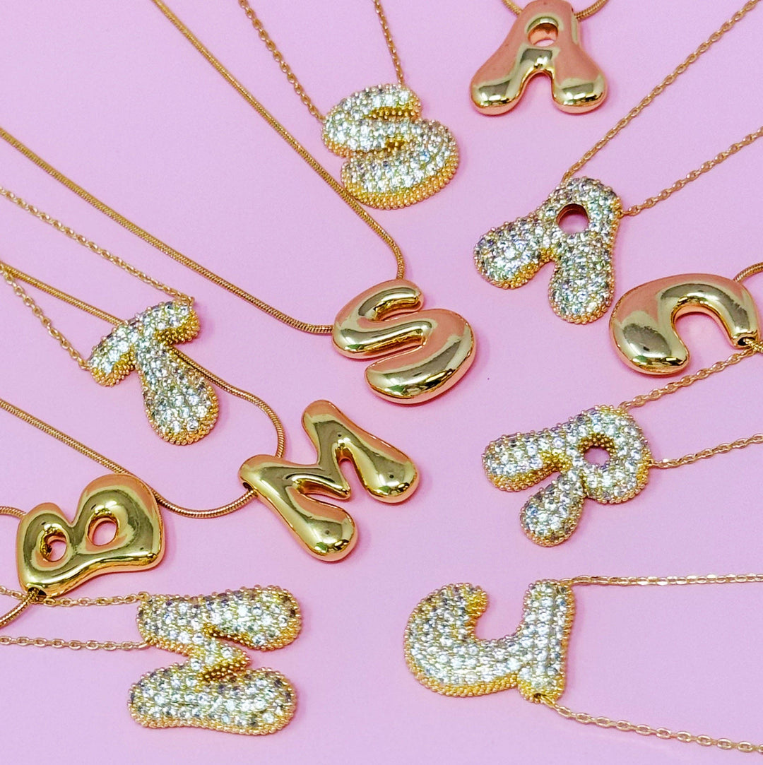 Pave Bubble Initial Necklace