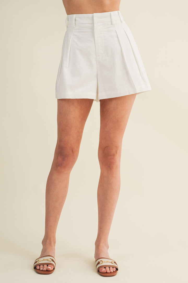 Linen Blend Pleated Shorts