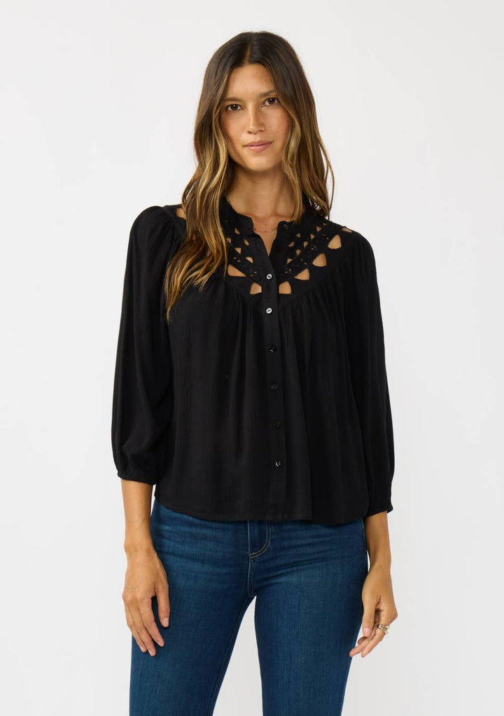 Ember Embroidered Cutout Button Down Blouse