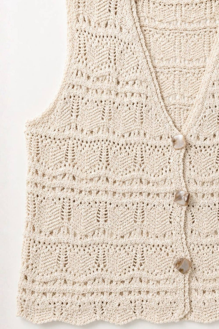 Crochet Knit Vest with Pearl Buttons