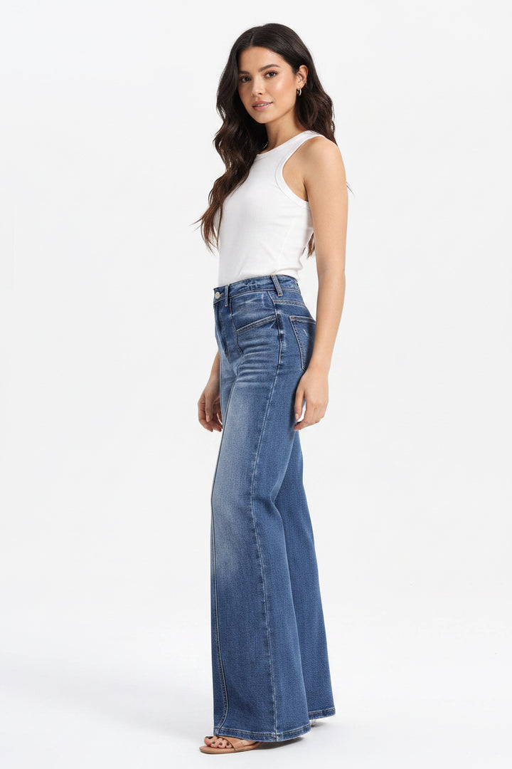 Sculpted Seam Wide Leg Jeans