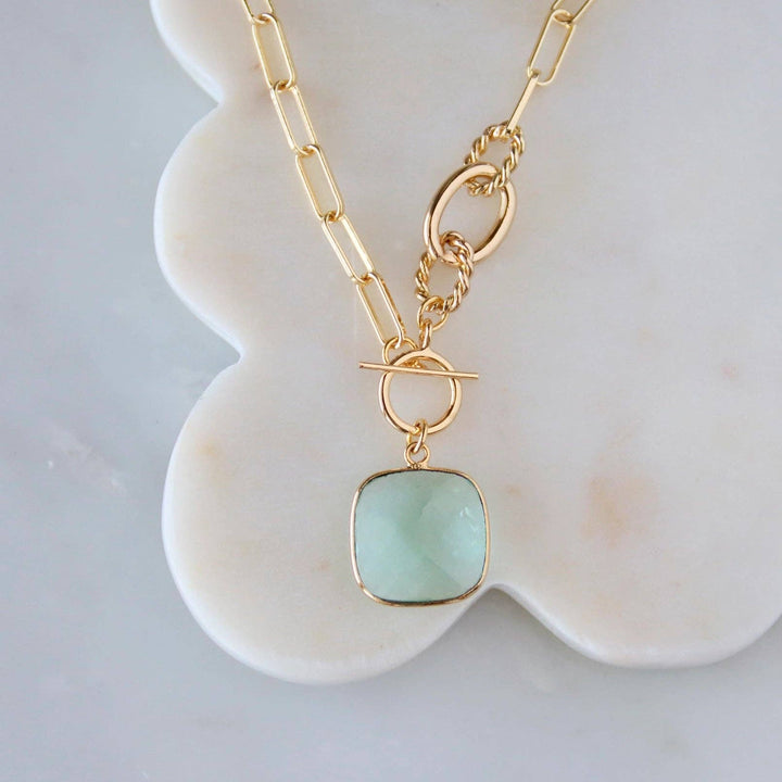 Aquamarine Quartz Cushion Toggle Necklace