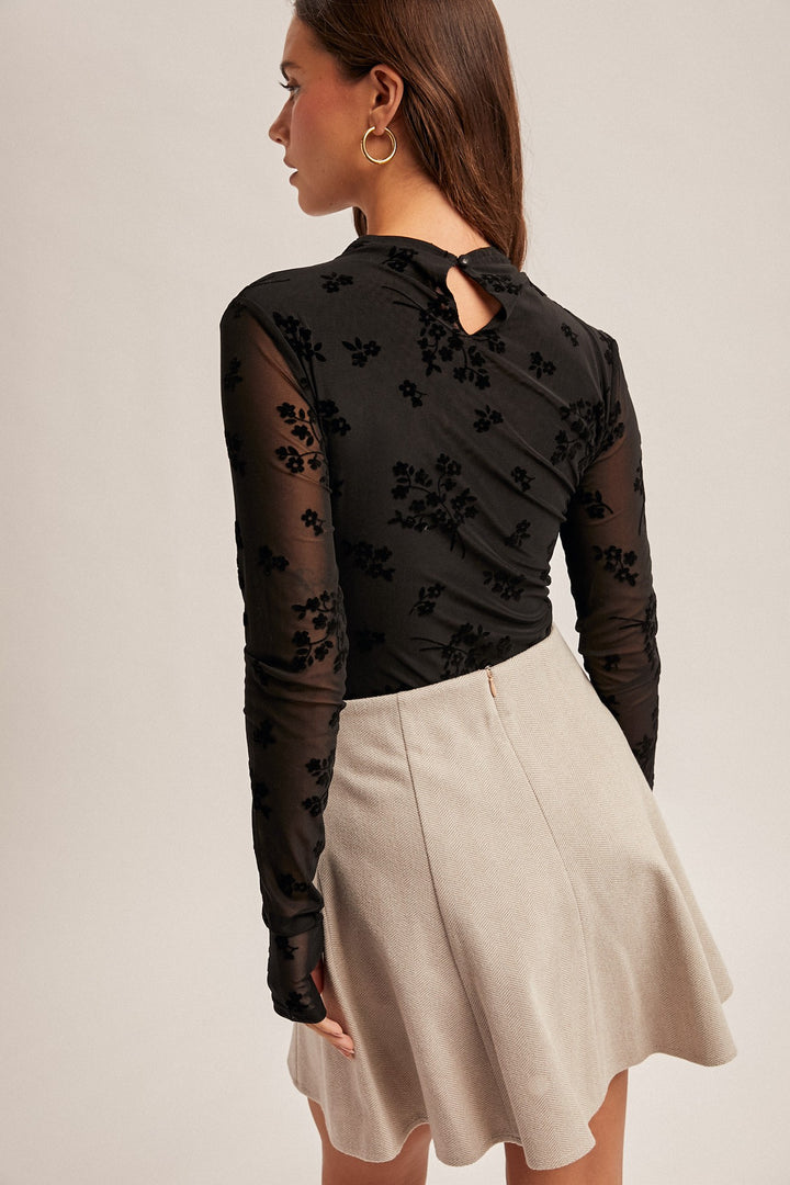 Adriana Velvet Flocking Mesh Bodysuit