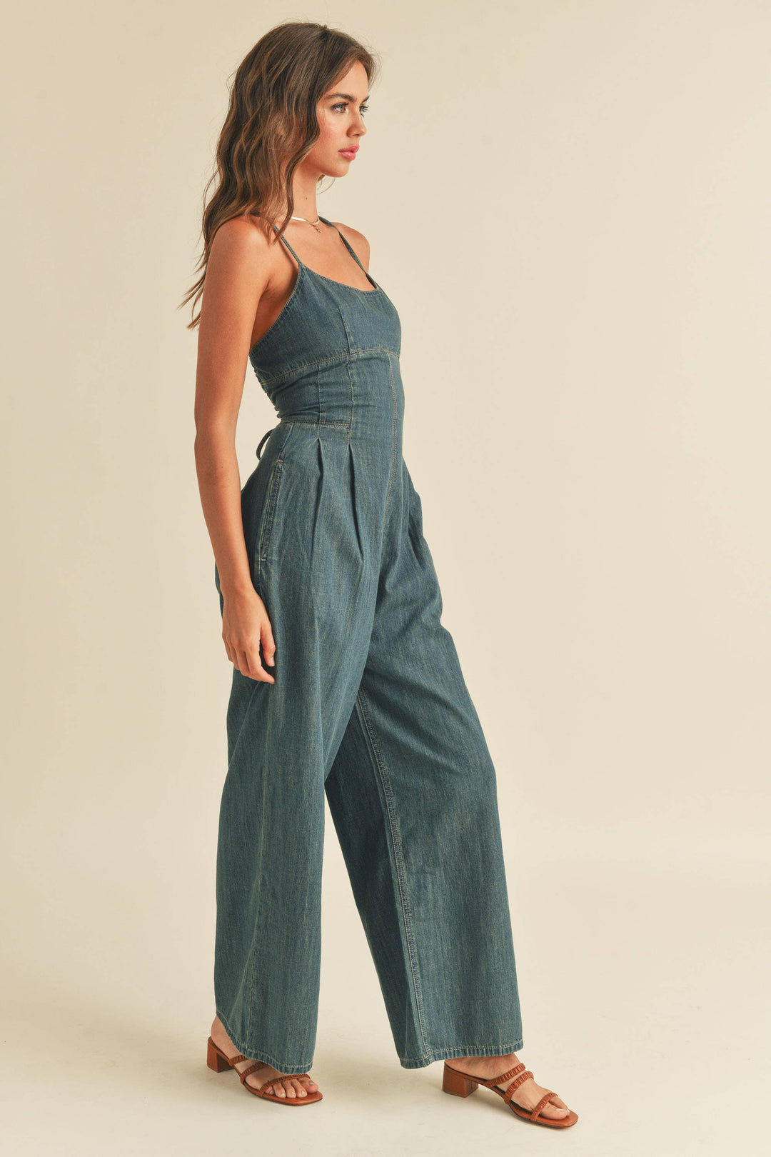 Talia Tie-Back Denim Jumpsuit