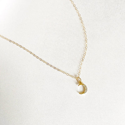 Juliet Pave CZ Crescent Moon Necklace Gold Filled