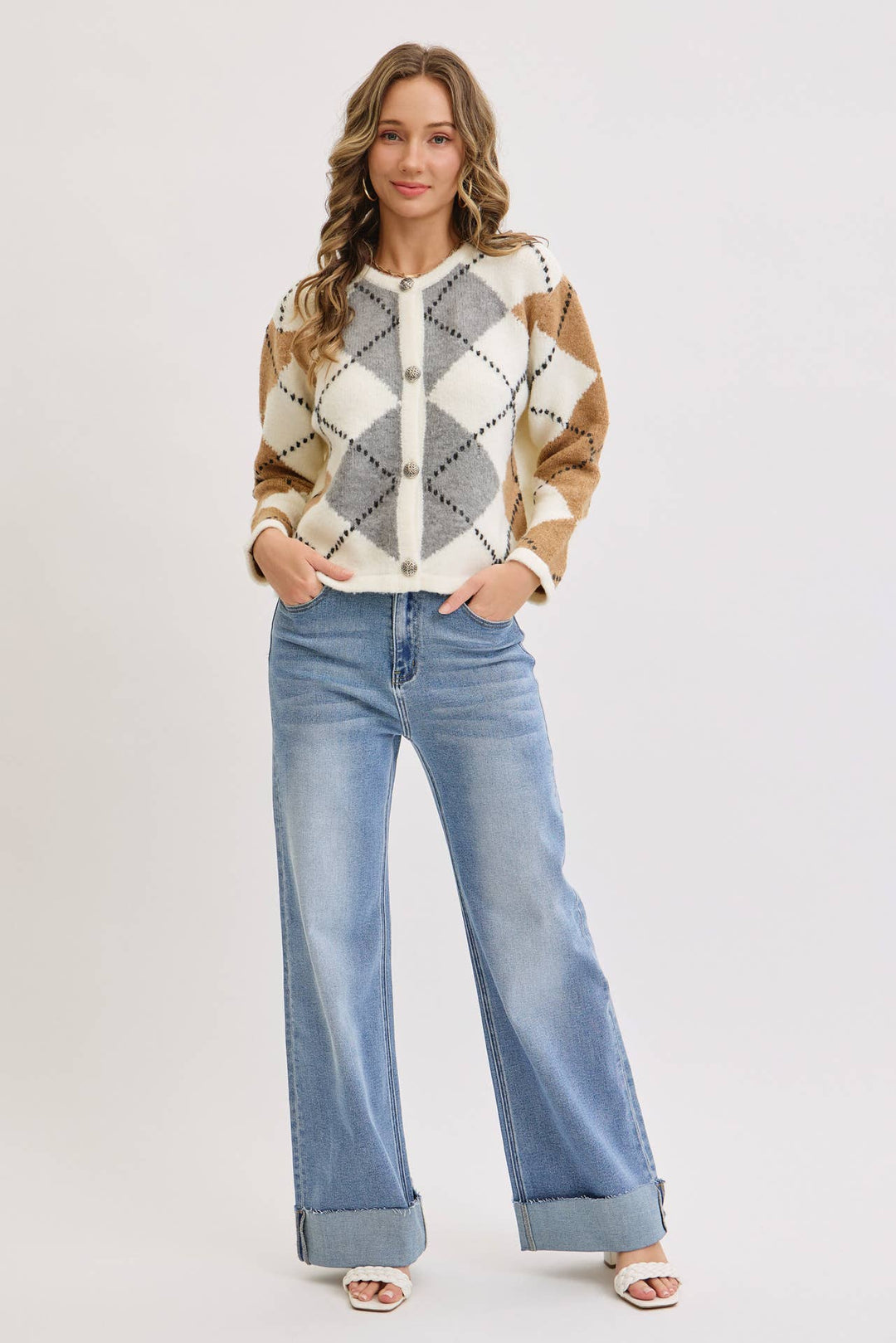 Honey and Cream Argyle Cardigan