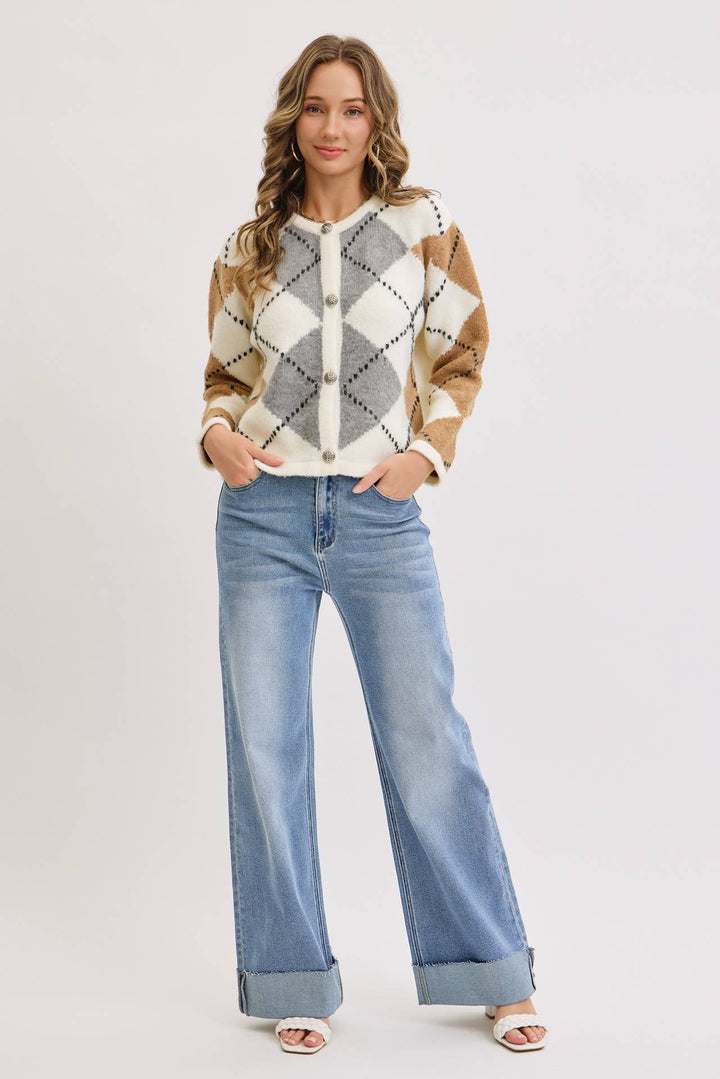 Honey and Cream Argyle Cardigan