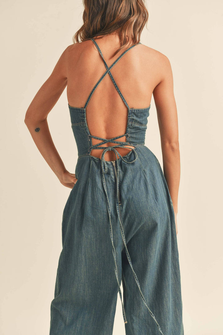 Talia Tie-Back Denim Jumpsuit