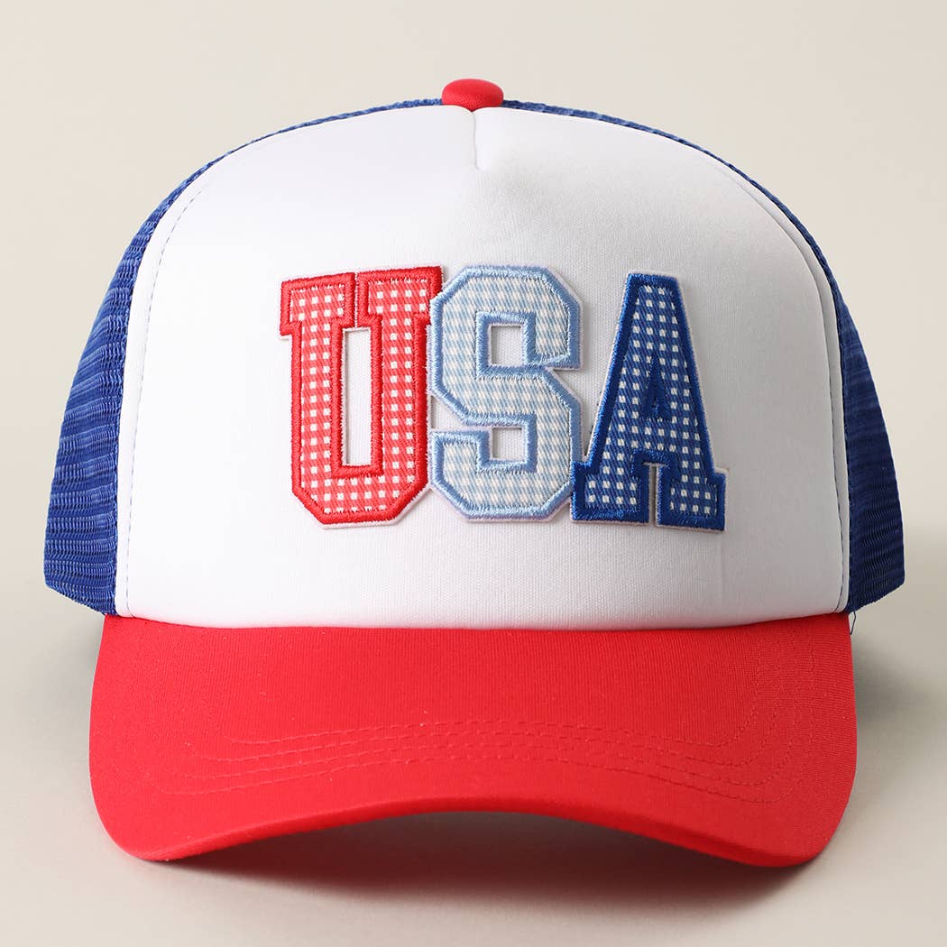 USA Gingham Patch Trucker Hat