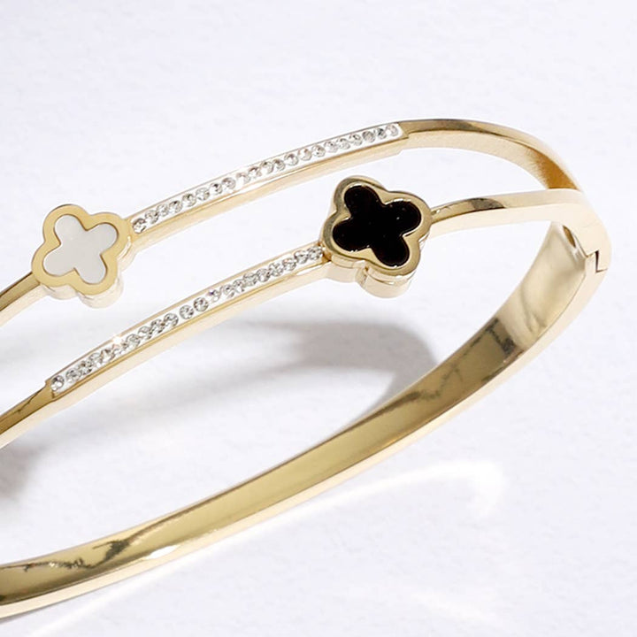 Two Tone Clover CZ Bangle Bracelet