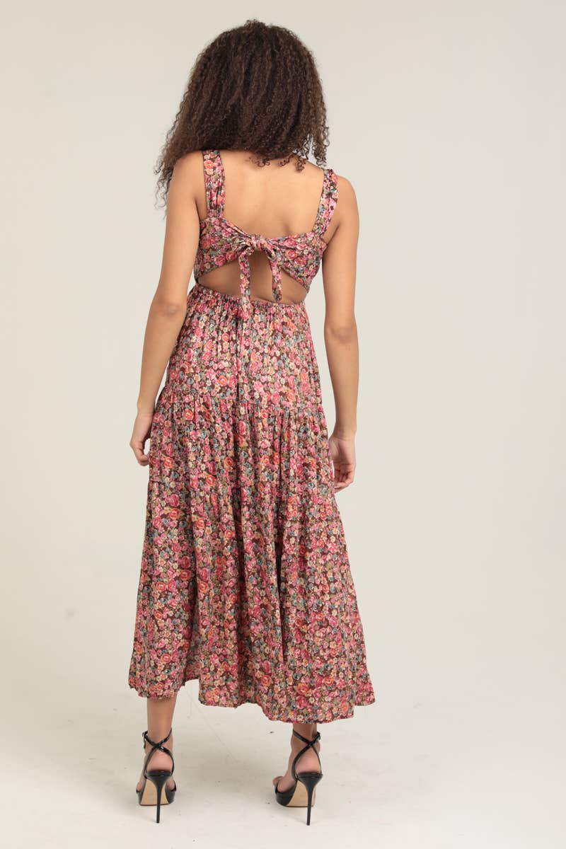 Lena Tie Back Floral Midi Dress