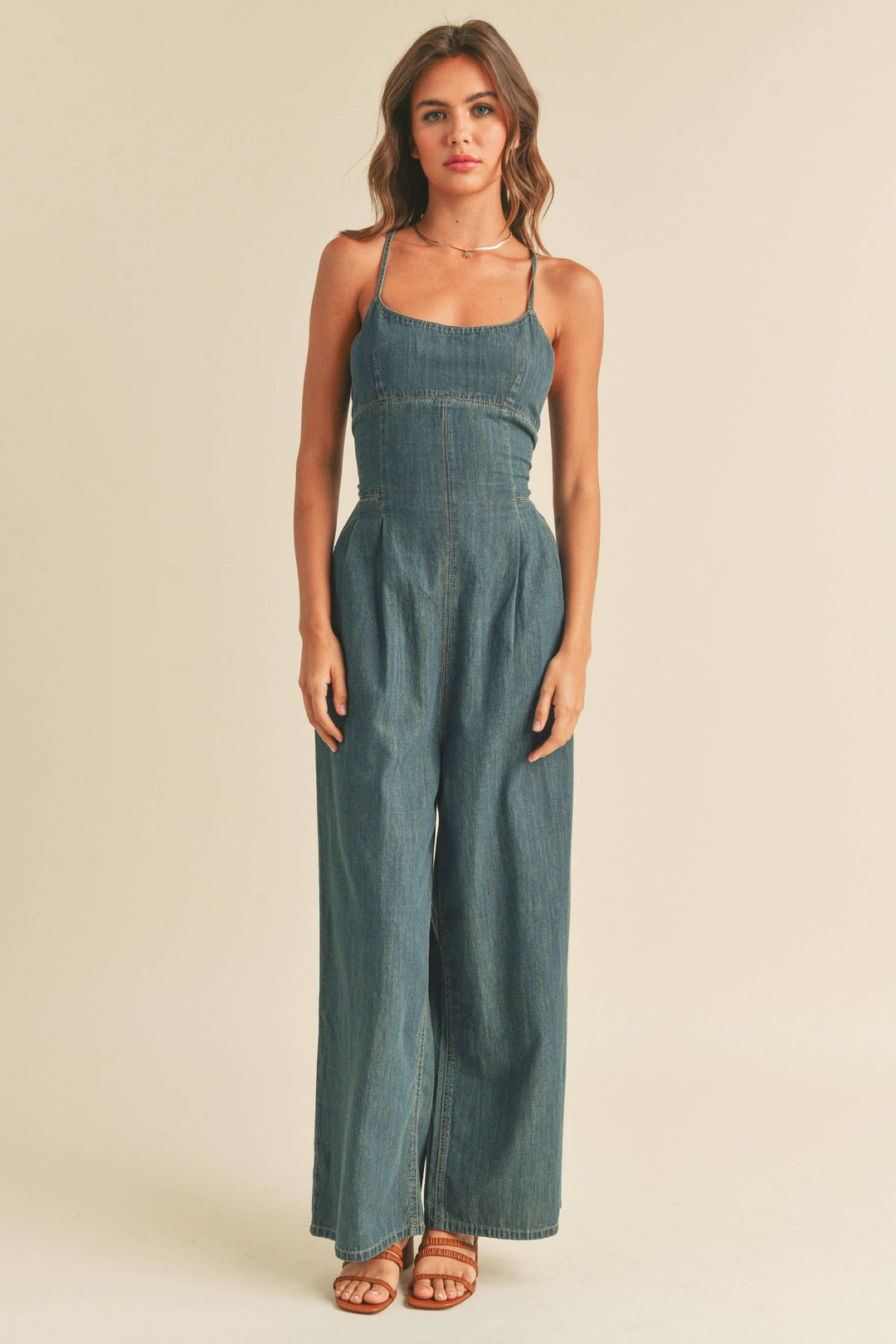 Talia Tie-Back Denim Jumpsuit