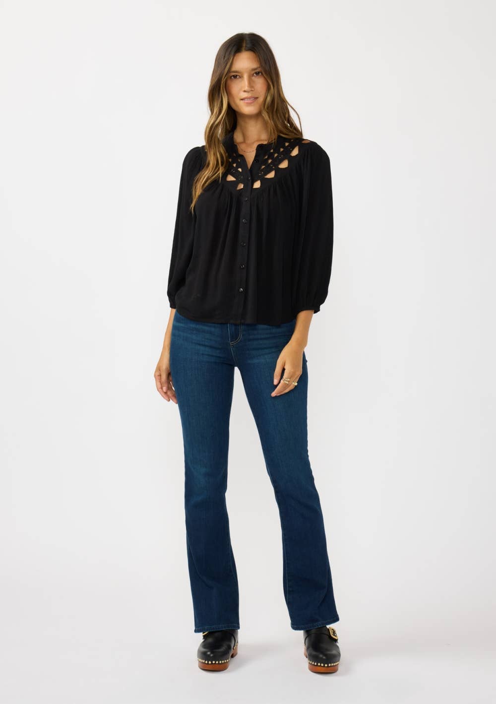 Ember Embroidered Cutout Button Down Blouse