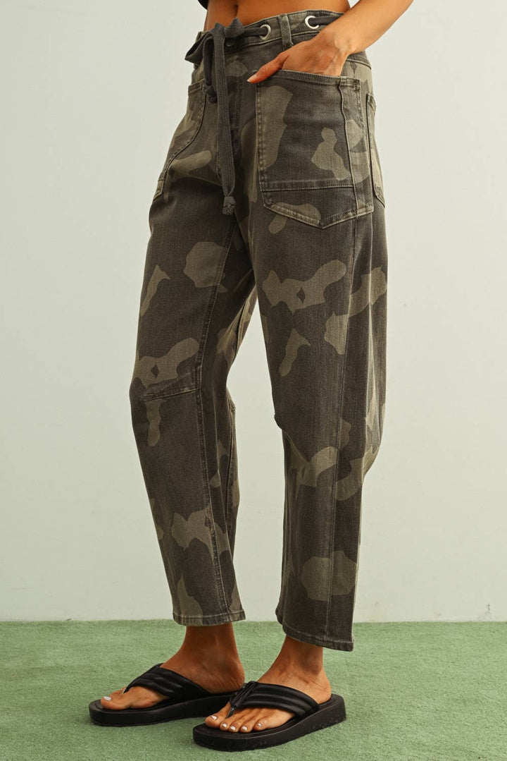 Off Duty Camo Utility Tie Front Jeans  {Preorder}