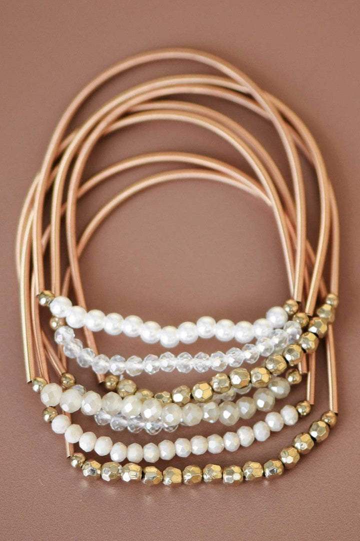Beaded Stretch Bracelet Set - white