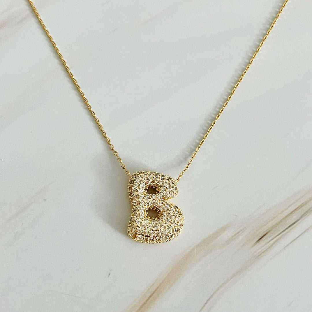 Pave Bubble Initial Necklace