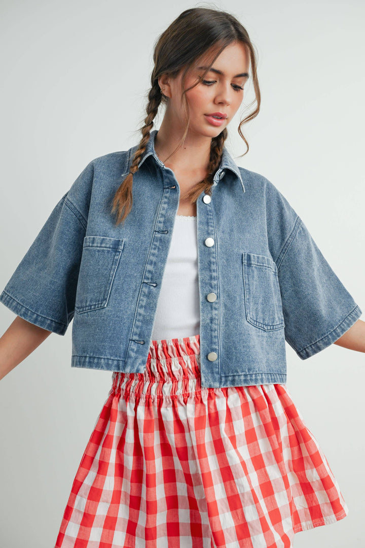 Frankie Cropped Denim Utility Jacket