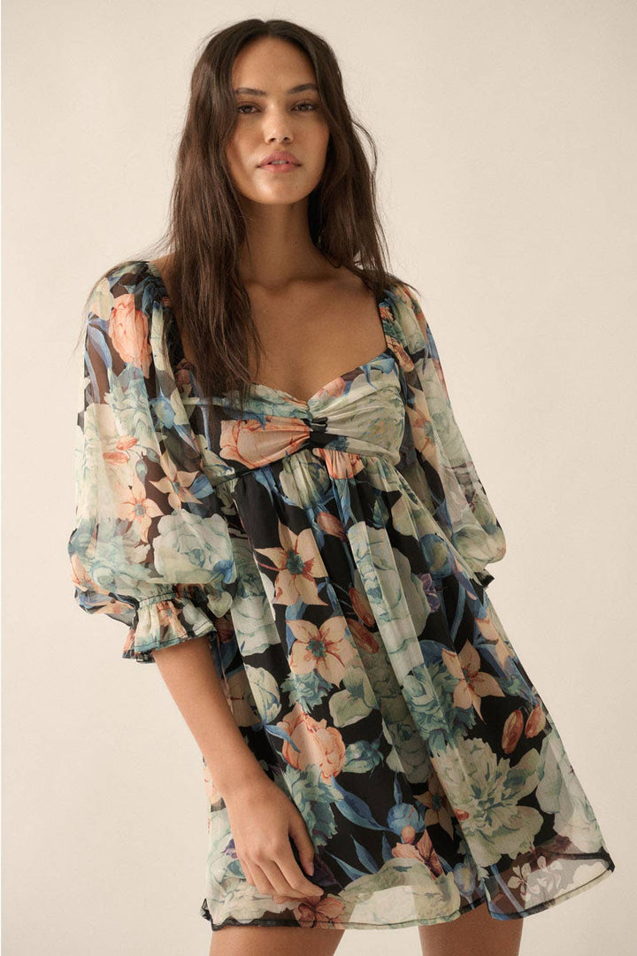 Midnight Blooms Mini Dress