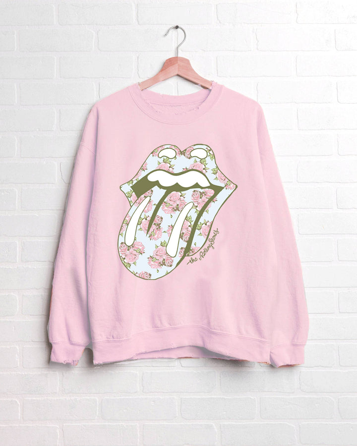 Rolling Stones Floral Lick Pink Graphic Licensed  Sweatshirt