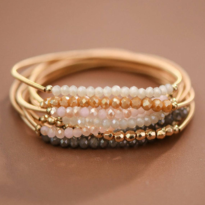 Beaded Stretch Bracelet Set - neutral