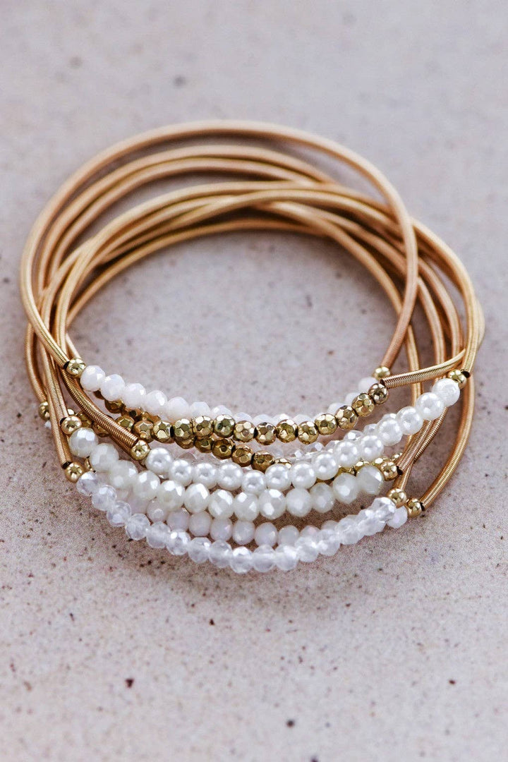 Beaded Stretch Bracelet Set - white