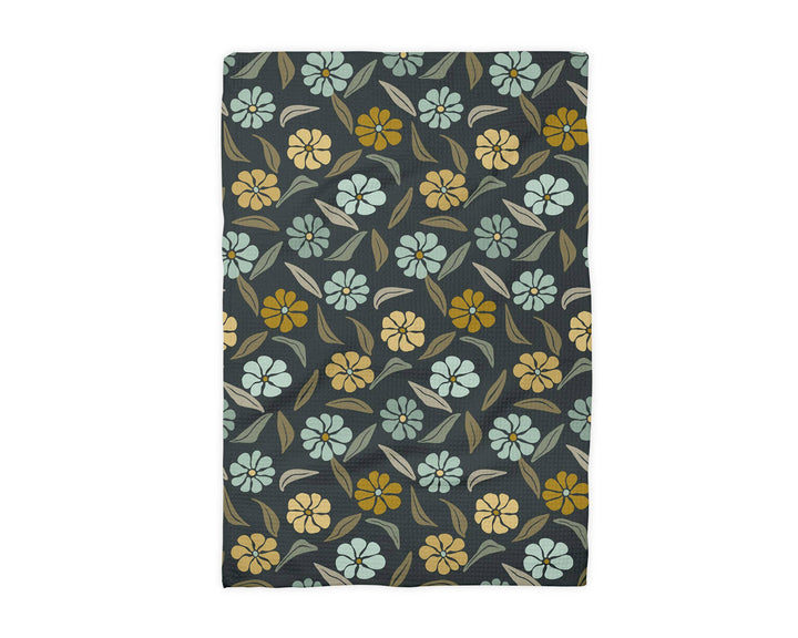Floral Foliage Kitchen Towel - black