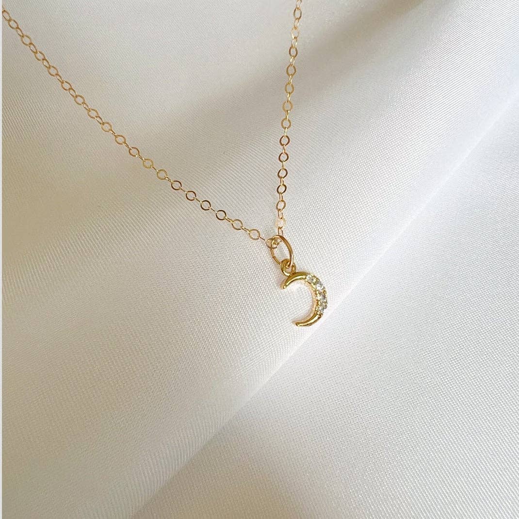 Juliet Pave CZ Crescent Moon Necklace Gold Filled