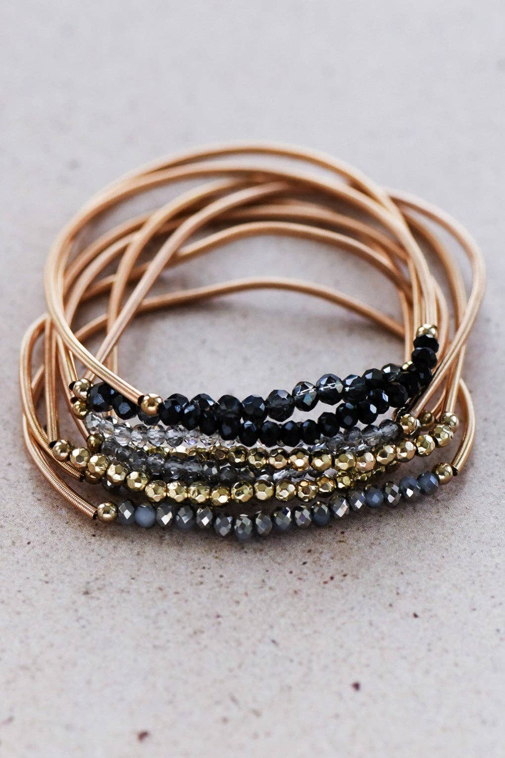 Beaded Stretch Bracelet Set - Black