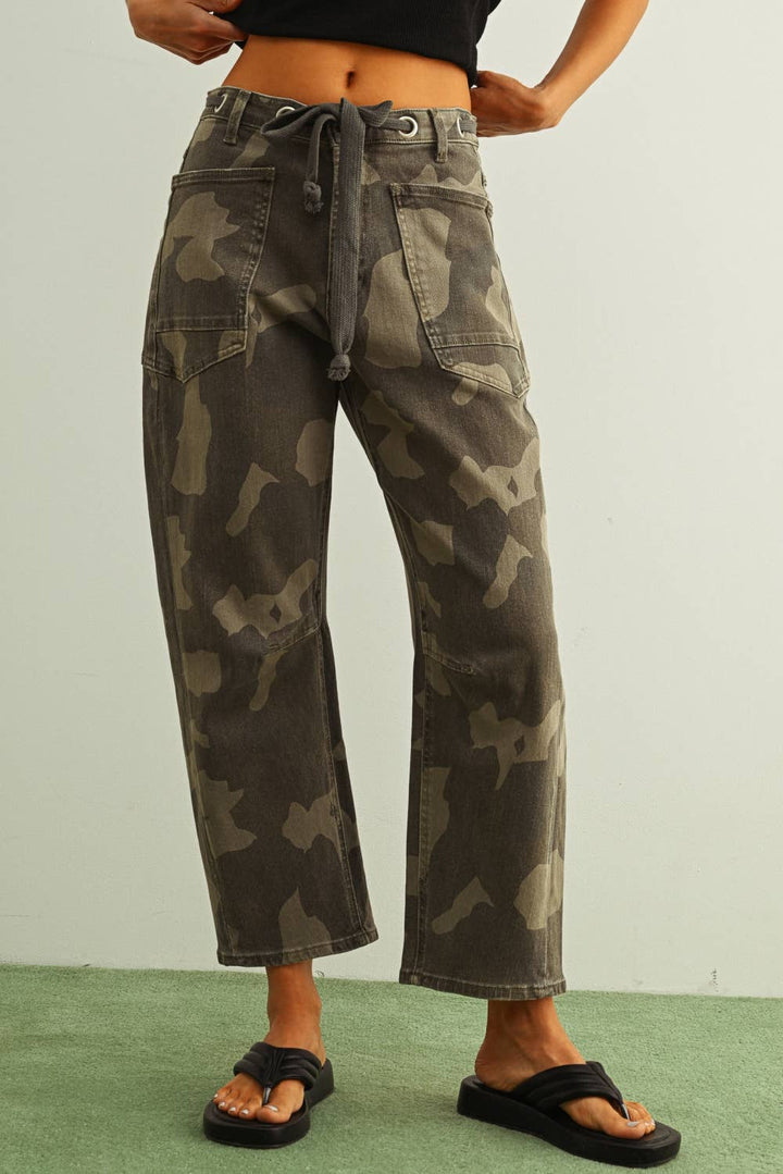 Off Duty Camo Utility Tie Front Jeans  {Preorder}