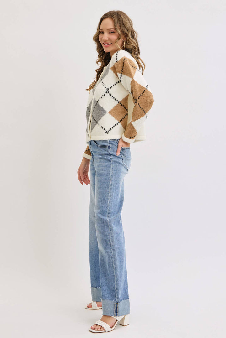 Honey and Cream Argyle Cardigan