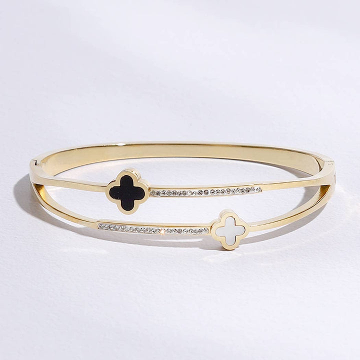 Two Tone Clover CZ Bangle Bracelet