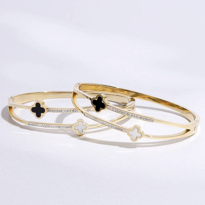 Two Tone Clover CZ Bangle Bracelet