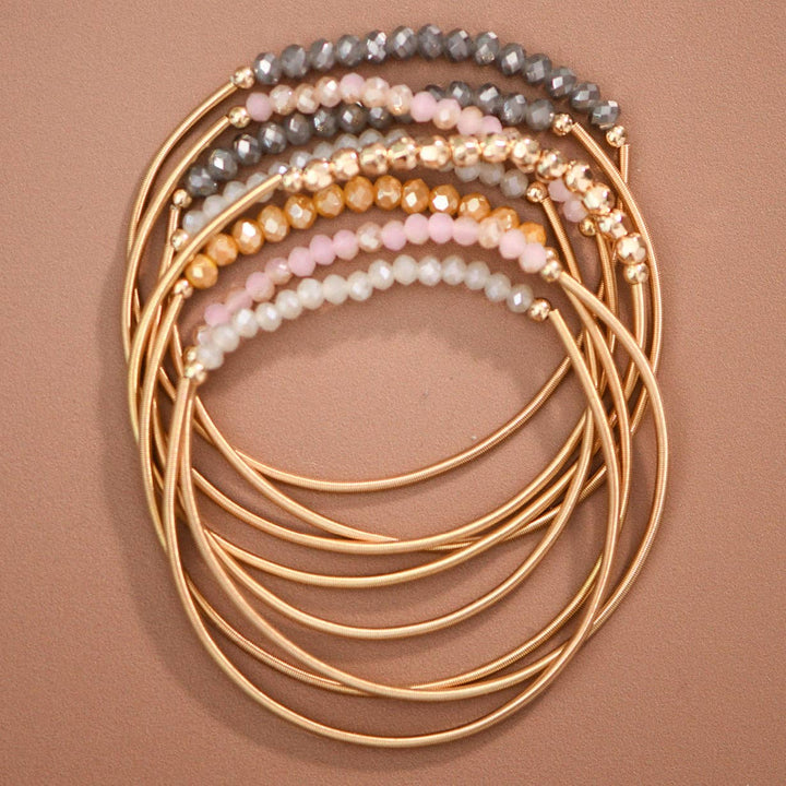 Beaded Stretch Bracelet Set - neutral