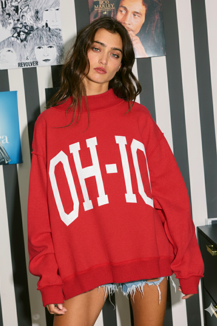 ‘OH-IO & OH' Reversible Mock Neck Sweatshirt restock/preorder