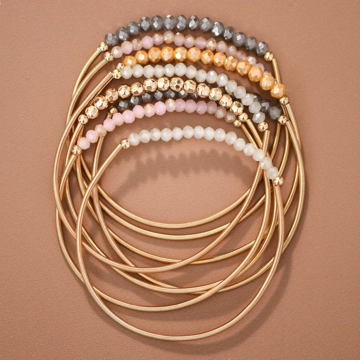 Beaded Stretch Bracelet Set - neutral