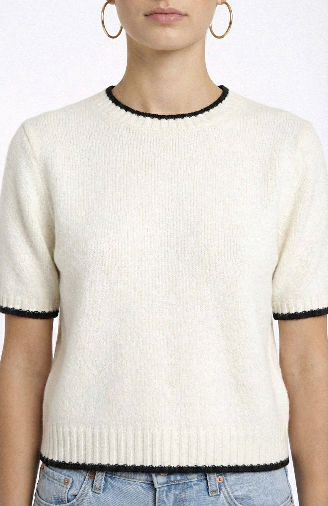 Contrast Trim Short Sleeve Sweater