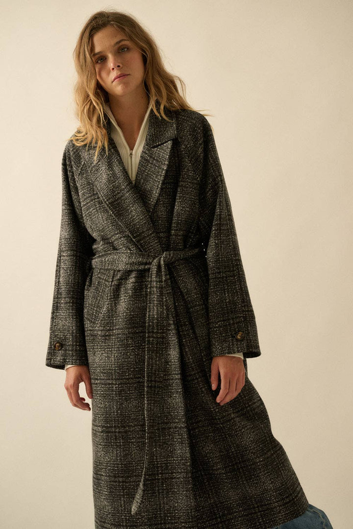 Refined Plaid Belted Coat
