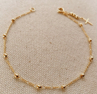 GoldFi - 18k Gold Filled Beaded Bracelet with Cross Charm