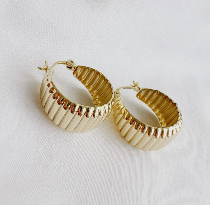 Riley Textured Dome Hoops Earrings Gold Filled