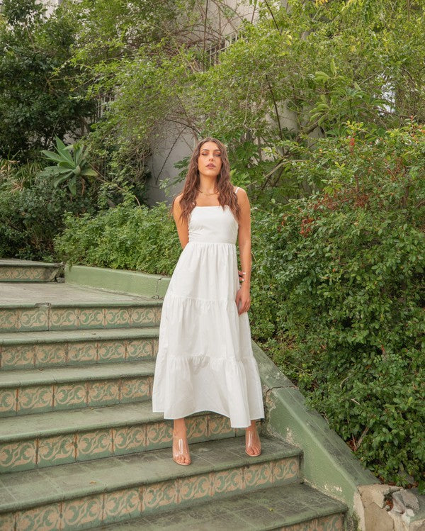 off white tiered poplin dress
