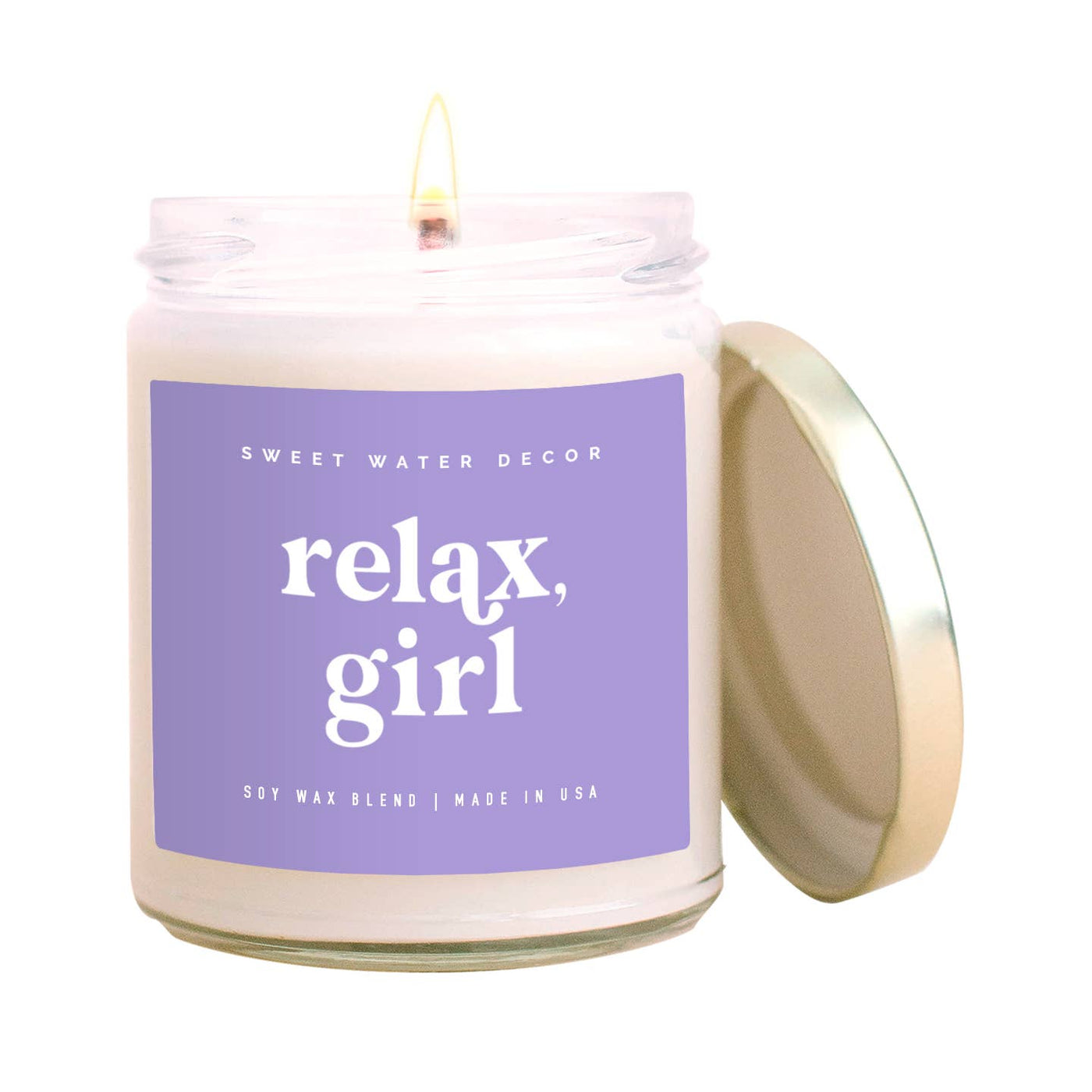 Sweet Water Decor - Relax, Girl Soy Candle - Clear Jar - Violet Purple - 9 oz