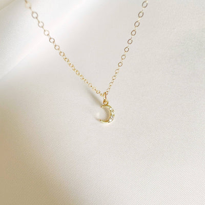 Juliet Pave CZ Crescent Moon Necklace Gold Filled