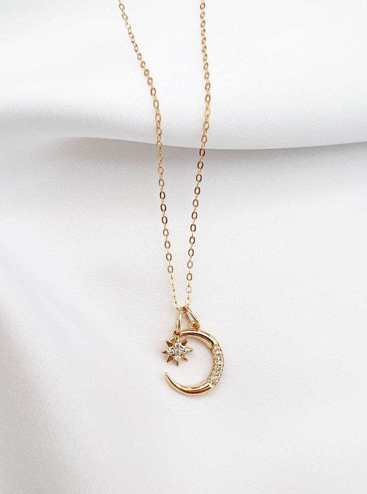 true by kristy jewelry - Night Sky Moon and Star Charm Necklace 4-in-1 Gold Filled